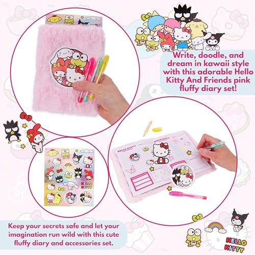 Toyland® Coffret Journal Intime Hello Kitty Rose avec Stylos Gel et Autocollants - Papeterie Fille Idéale