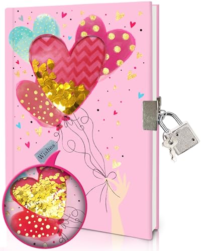 Journal Intime Fille avec Cadenas - Cahier Secret Pailleté pour Enfants et Adolescents (17,8x13,5cm)