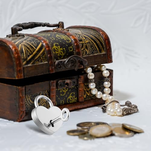 JJUNW Lot de 2 Mini Cadenas Vintage en Forme de Cœur avec Clé - Argenté