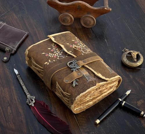 URBAN LEATHER Journal Intime Cuir Artisanale Motif Arbre de Vie - Carnet Vierge Rustique