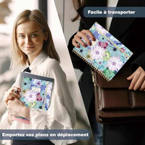 Gumiho Agenda Semainier 2026 A5 Spirale - Planner Annuel Janvier-Décembre 2026 avec Stylo, Règle et Autocollants - Bleu