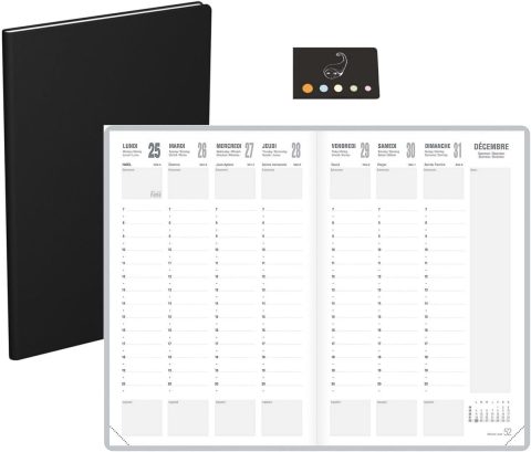 Agenda Semainier Classique Noir A4 Vertical 2027 - Organisation Idéale