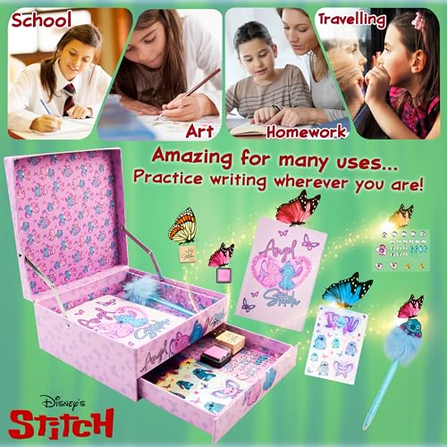 Disney Stitch : Coffret Journal Intime à Personnaliser pour Fille – Carnet Créatif avec Stylos et Stickers – Cadeau Idéal pour Enfants Fans de Disney