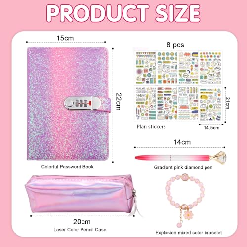 Journal Intime à Cadenas pour Filles 7-13 Ans - Ensemble Complet avec Stylo, Bracelet et Autocollants - Cadeaux Idéaux