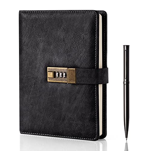 WEMATE Journal Intime à Code A5 en Cuir PU Vintage avec Serrure - 240 Pages Rechargeables pour Élèves et Professionnels