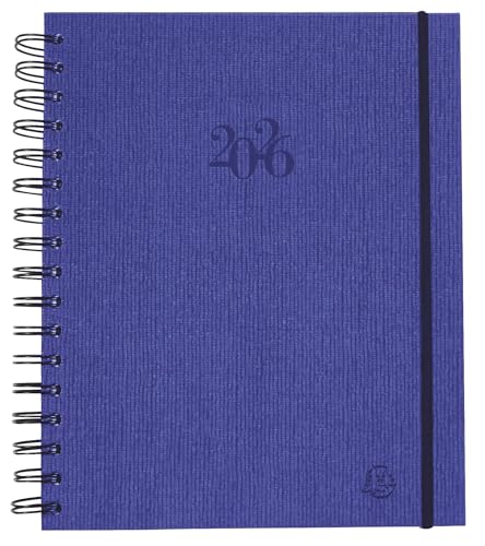 Agenda de bureau Exacompta 2026 Journée Planifiée 22S, Spiralé, Couverture Carte Napura Bleue, 18,5 x 22,5 cm