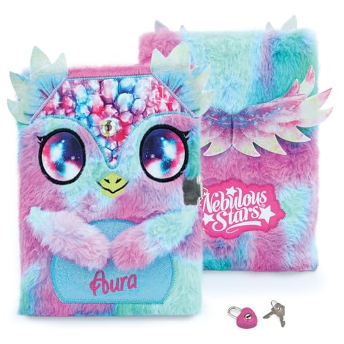 Nebulous Stars 12511 - Journal Intime Peluche Aura Bleu/Rose avec Cadenas Cœur, Design Licorne Adorable
