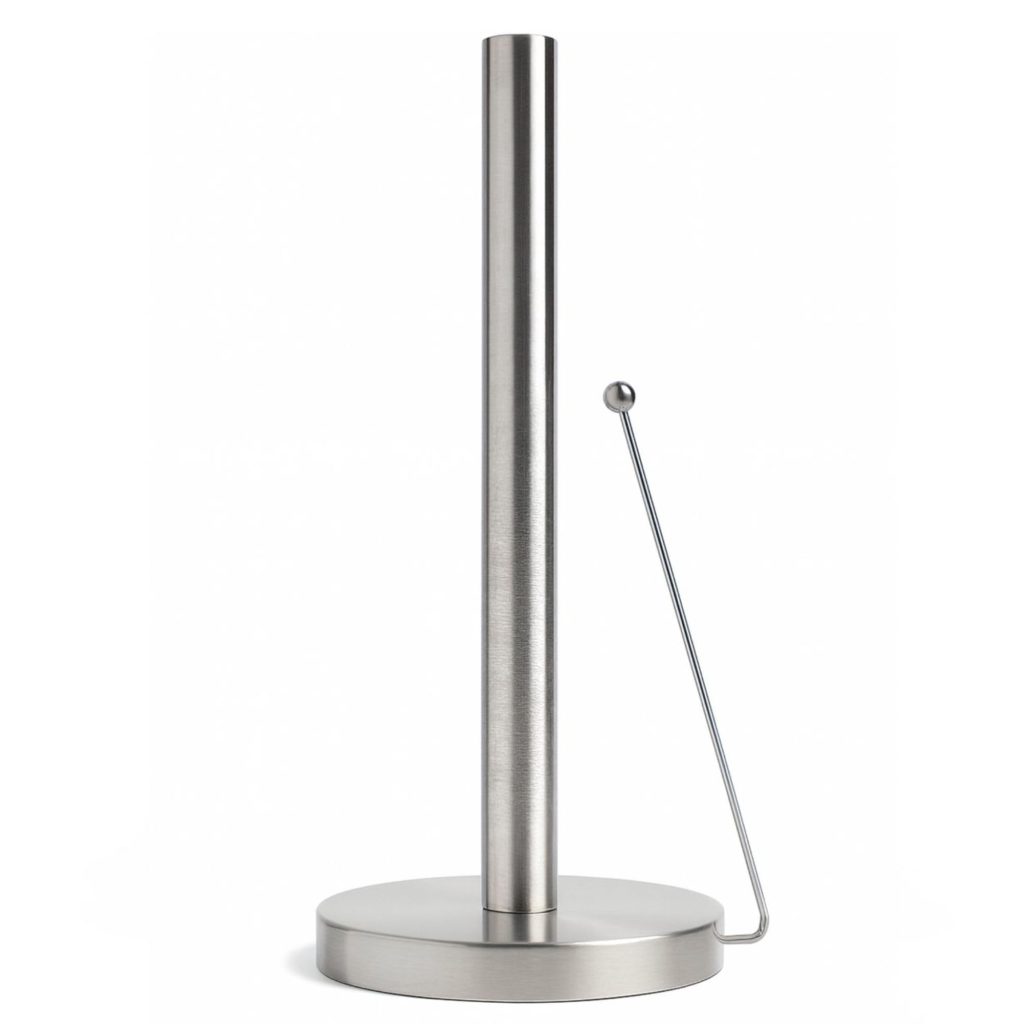 Minismus Porte Essuie-Tout sur Pied - Support Rouleau Stable avec Bras Anti-Roulement - Dérouleur Papier Cuisine Moderne - Accessoire Pratique et Élégant (Argent)