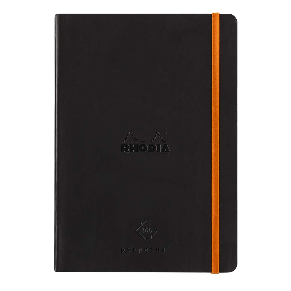 Carnet Souple Agenda Perpétuel Rhodia A5 Noir - 128 Pages Ivoire 90g/m² - Simili Cuir Rhodiarama