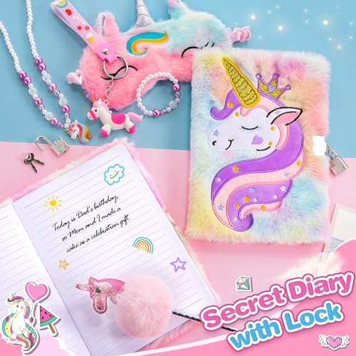 HappyGoLucky Coffret Cadeau Fille 3-12 Ans : Journal Intime Licorne, Peluche, Accessoires & Bijoux