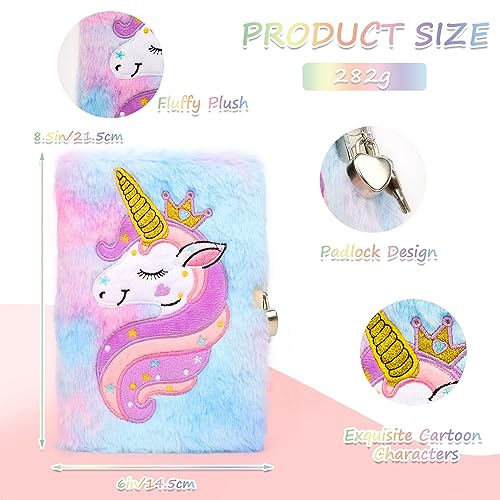 VFANDV Journal Intime Fille avec Cadenas - Cahier Licorne Peluche et Stylo Multicolore - Agenda Secret Cadeau Noël 3-9 Ans (Violet)