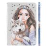 TOPModel Carnet de Notes Argenté et Bleu Scintillant avec Motif Loup - 160 Pages Lignées, Crayon Inclus
