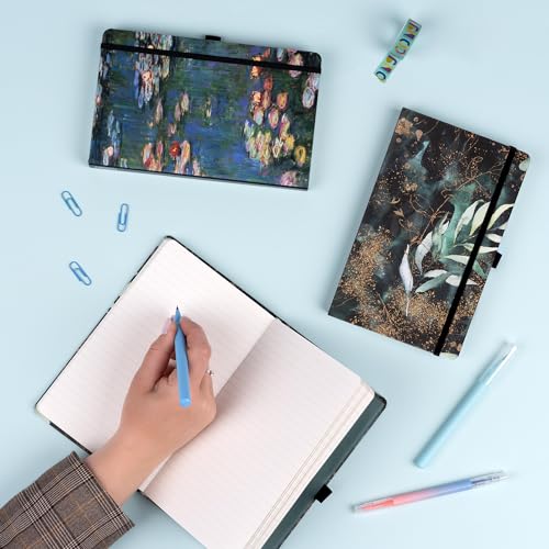 Carnet de notes ligné avec élastique et couverture rigide - Motif eucalyptus - Format A5