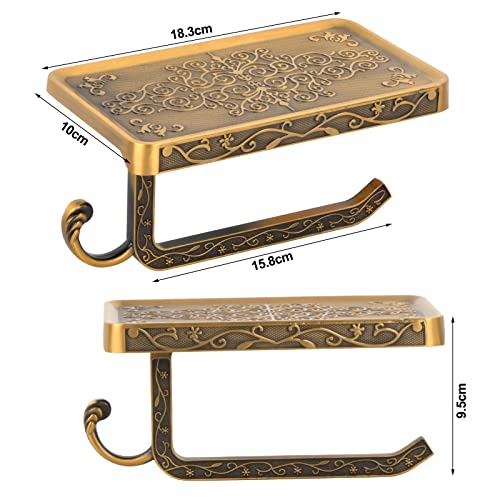 Porte-Papier Toilette Mural Rétro Vintage Doré avec Étagère et Support Rouleau en Aluminium