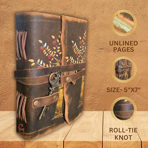 URBAN LEATHER Journal Intime Cuir Artisanale Motif Arbre de Vie - Carnet Vierge Rustique