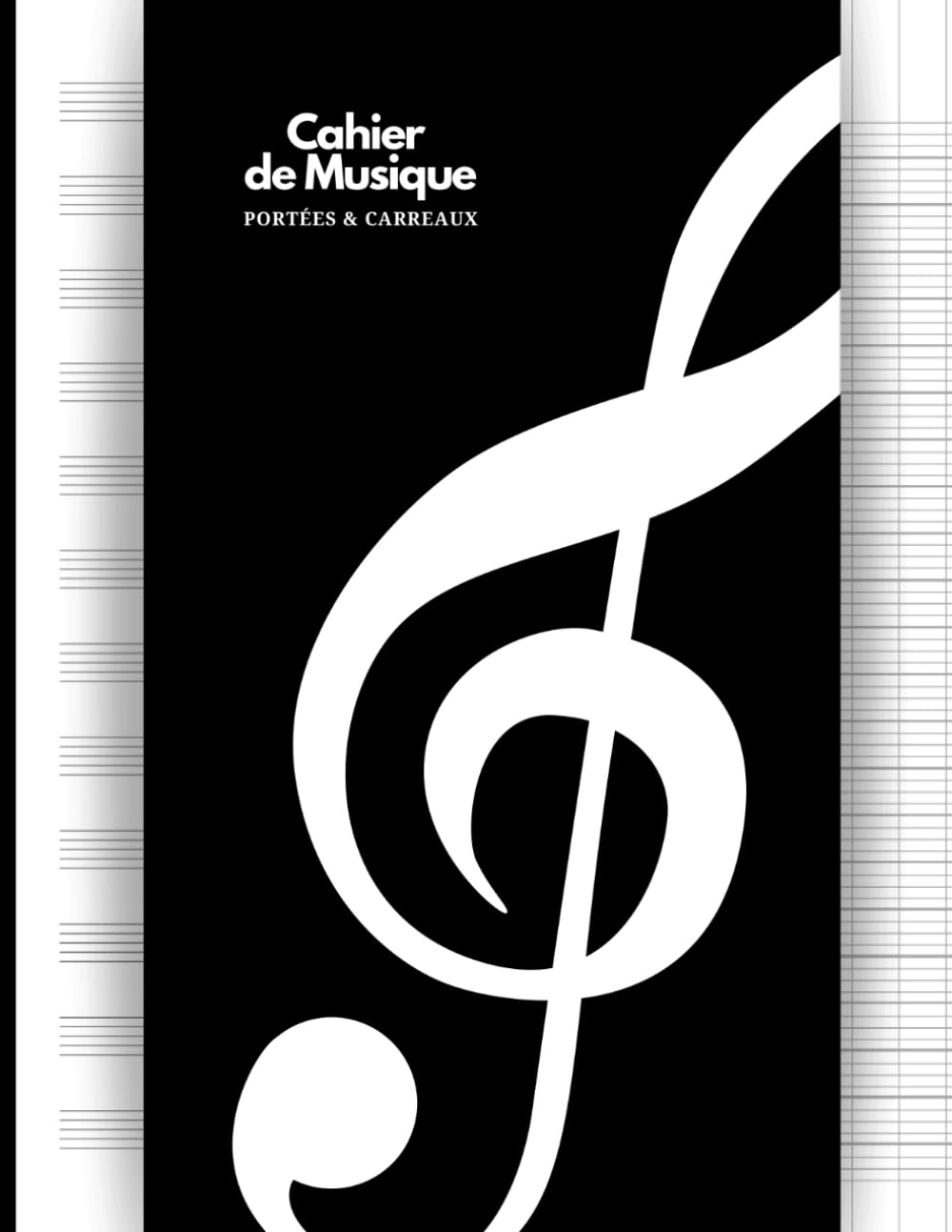 Cahier de Musique A4 : 100 Pages avec 12 Portées et Lignes Seyès pour Partition, Solfège, Composition et Dictée Musicale - Noir