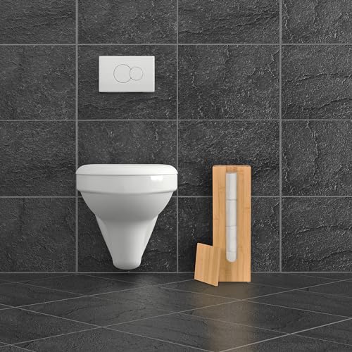 Relaxdays Porte-Papier Toilette en Bambou Naturel - Rangement Autonome pour 4 Rouleaux