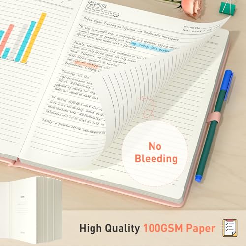 Smarpau Carnet de Notes B5 Ligné, Couverture Rigide Cuir, 320 Pages 100g/m², Journal Intime Rose pour Adultes, Travail, Études, Voyages