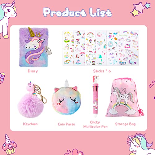 Homicozy Journal Intime Fille Licorne avec Cadenas - Set Complet Papeterie Cadeau A5 160 Pages