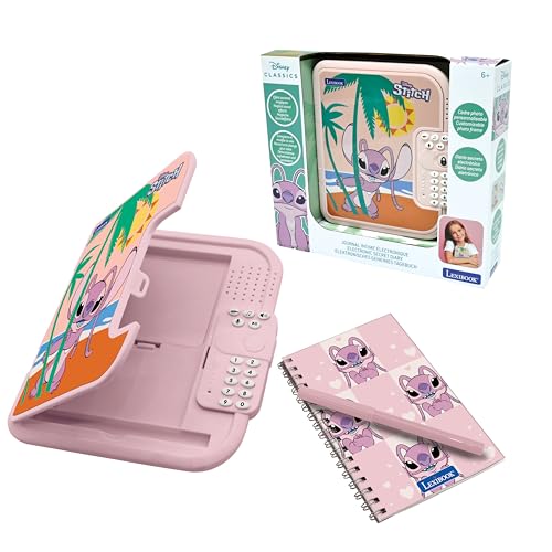 Lexibook Disney Stitch Angel - Journal Intime Électronique Interactif avec Stylo, Carnet Inclus, Mot de Passe, Effets Sonores - Bleu/Rose