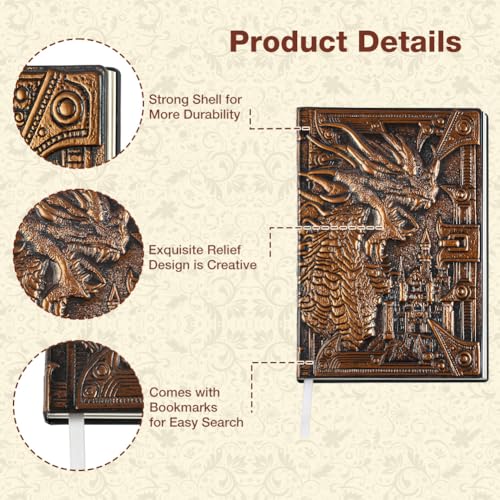 OFFCUP Carnet de Notes A5 Vintage Dragon - Journal Ligné 200 Pages avec Stylo - Cadeau Rétro Homme Femme