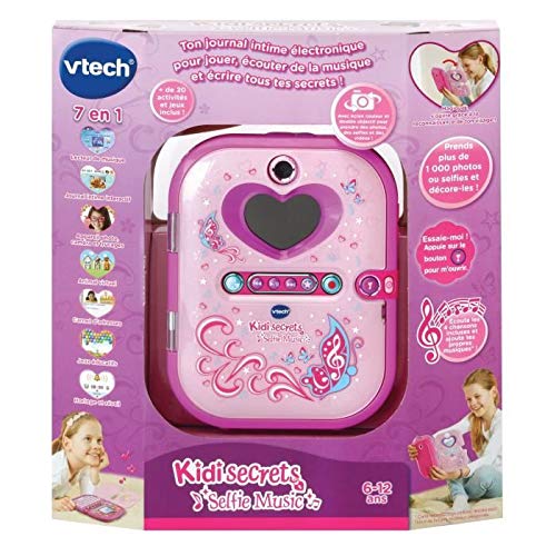 VTech KidiSecrets Selfie Music Rose : Journal Intime Électronique 7-en-1 avec Reconnaissance Faciale, Appareil Photo & Vidéo, Jeux Éducatifs