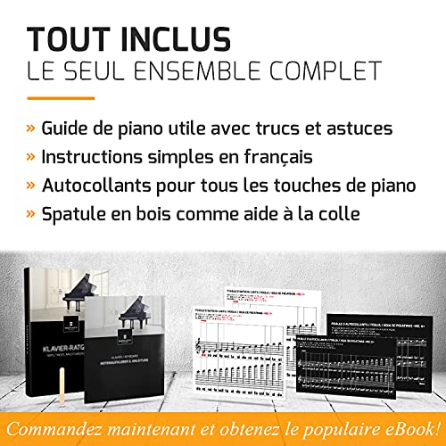 MORIATY® Autocollants pour Notes de Piano - Kit Premium Complet pour 49, 61, 76, 88 Touches avec Ebook Instructif en Français