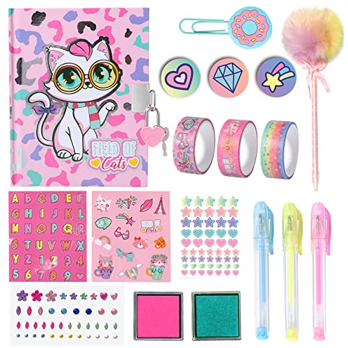 Journal Intime Chat avec Serrure et Clés - Ensemble de Papeterie Créative pour Filles (4-12 ans)