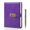 WEMATE Journal Intime à Code PIN, A5 Carnet en Cuir PU Vintage avec Serrure, 240 Pages Rechargeables, Idéal pour Garçons et Filles, Bureau et École, Violet