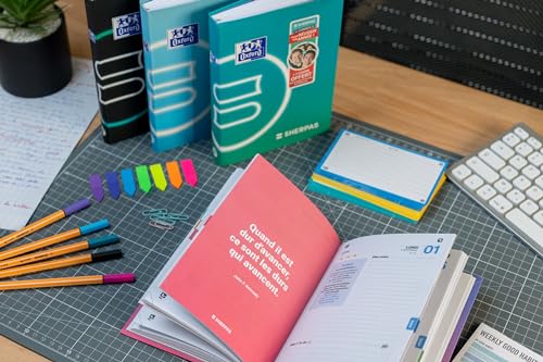 Agenda Scolaire Journalier 2024-2025 Oxford Editions Sherpas - 15x20 cm, 352 pages, Couverture souple Noir