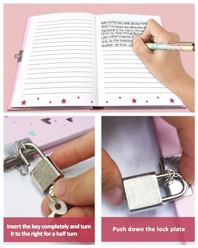 Journal Intime Fille avec Cadenas - Cahier Secret Pailleté pour Enfants et Adolescents (17,8x13,5cm)