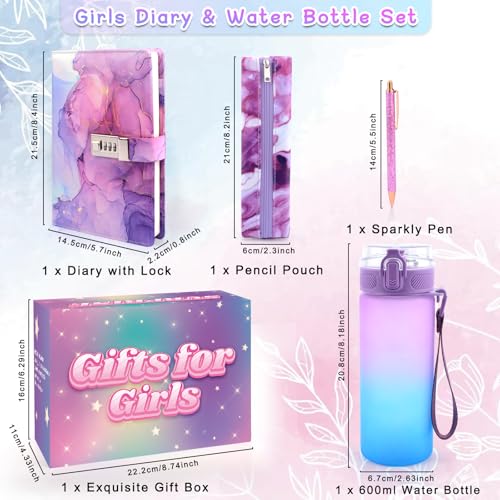 Journal Intime à Code avec Bouteille d'Eau - Cadeau Idéal pour Filles de 7 à 14 Ans