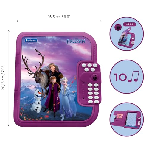 Lexibook Journal Intime Électronique La Reine des Neiges avec Stylo et Carnet Inclus - Mot de Passe, Musique, Enregistreur Vocal - Violet/Bleu