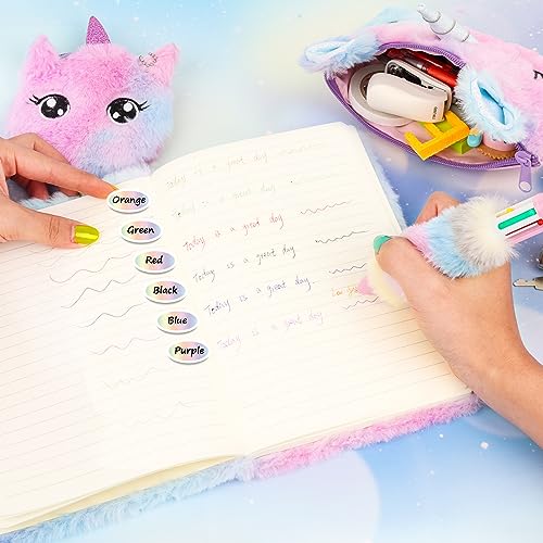VFANDV Journal Intime Fille avec Cadenas - Cahier Licorne Peluche et Stylo Multicolore - Agenda Secret Cadeau Noël 3-9 Ans (Violet)