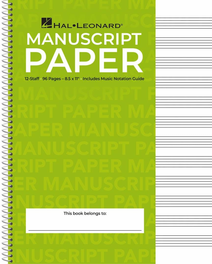Cahier de musique à spirale - 12 portées, 96 pages, papier blanc