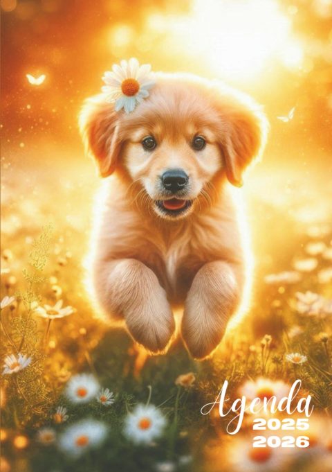 Agenda Scolaire 2025-2026 : Golden Retriever Chiot, 1 Jour par Page, Format 12x17 cm