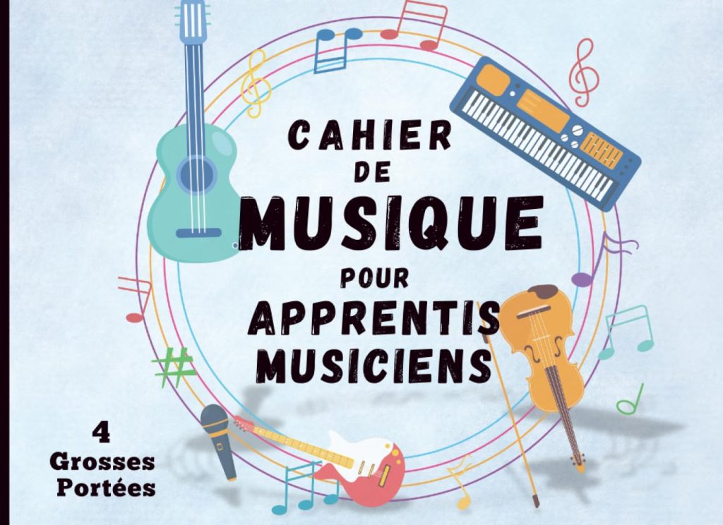 Cahier de Musique grosses portées pour Enfants Débutants | 4 Portées par Page | Solfège | 48 Pages | Format 21 x 15 cm