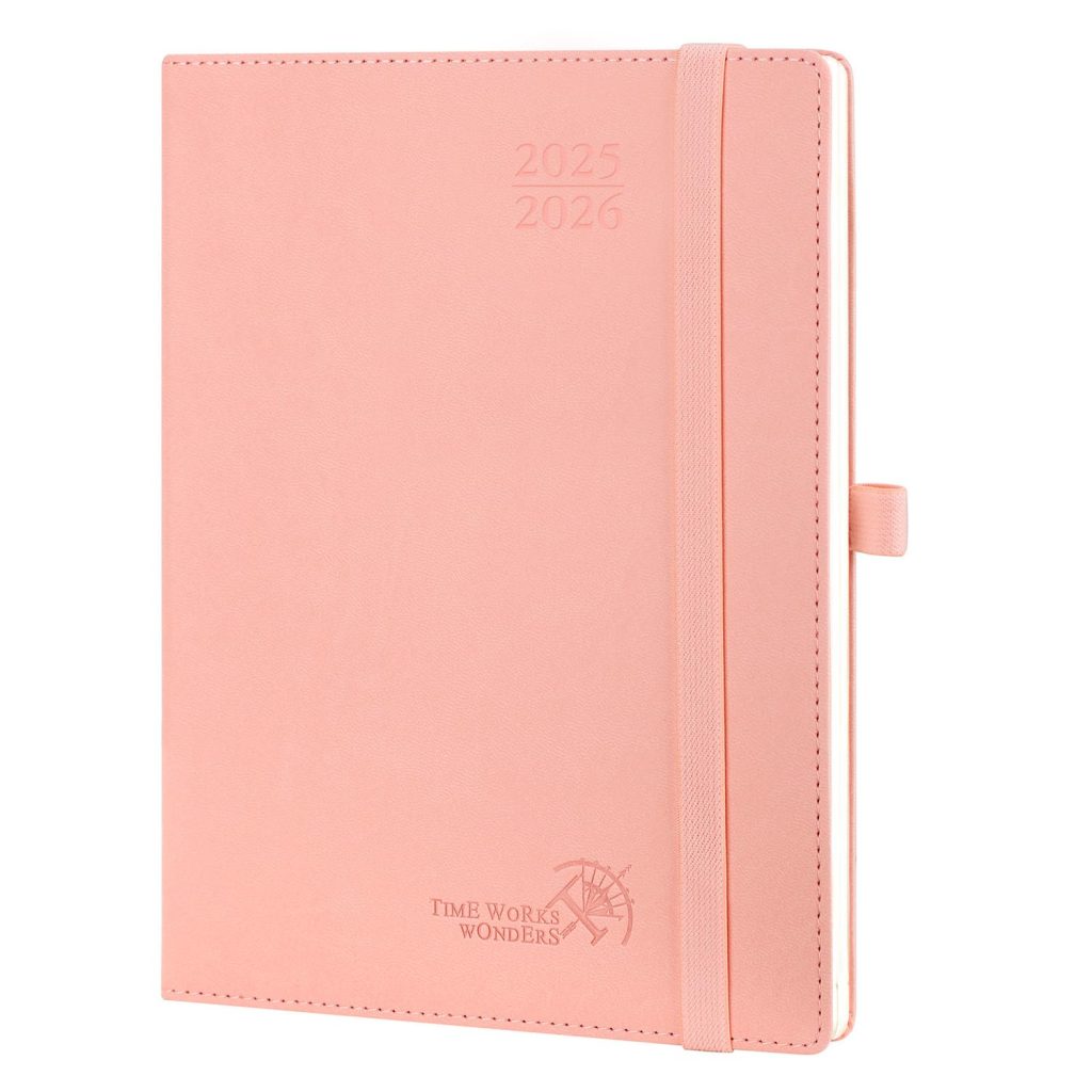 Agenda 2025-2026 Semainier Vertical POPRUN - 17 Mois avec Couverture PU Cuir Rose