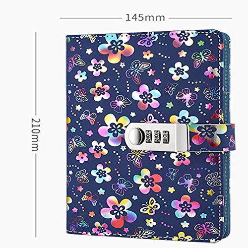 Carnet de Notes Ligné en Cuir PU avec Serrure à Combinaison - Motif Floral Coloré
