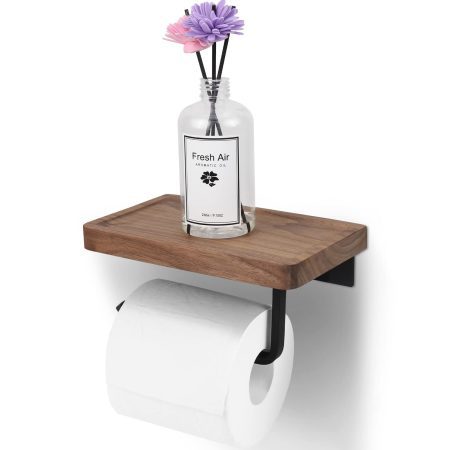 Porte-Papier Toilette Diealles Shine avec Étagère en Bois - Design Moderne et Installation Flexible