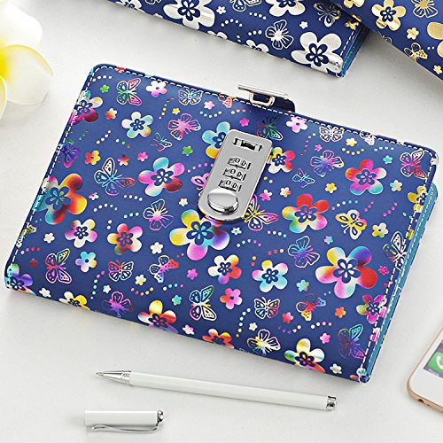 Carnet de Notes Ligné en Cuir PU avec Serrure à Combinaison - Motif Floral Coloré