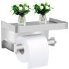 Porte-rouleau papier toilette avec étagère en acier inoxydable SUS304 - Montage adhésif ou à vis - Blanc