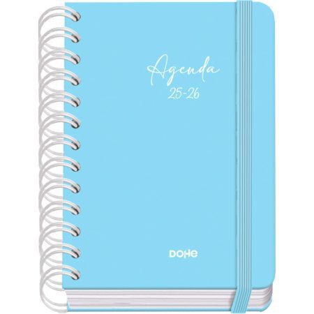 Agenda Scolaire 2025-2026 A6 "Serenity Bleu" - Un Jour par Page, Bilingue Espagnol/Anglais, Spirale, Élastique, Couverture Rigide, Autocollants Inclus
