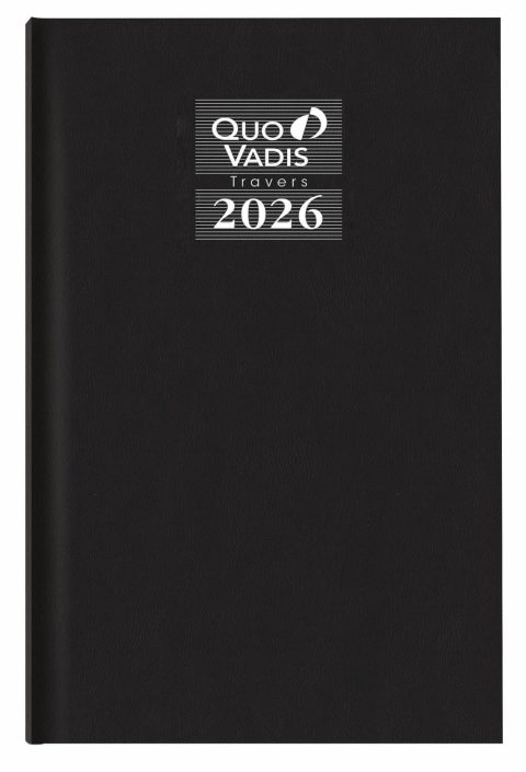 Agenda Journalier 2026 Quo Vadis Travers - Noir, 13x21 cm, Papier Clairefontaine, Fabrication Française