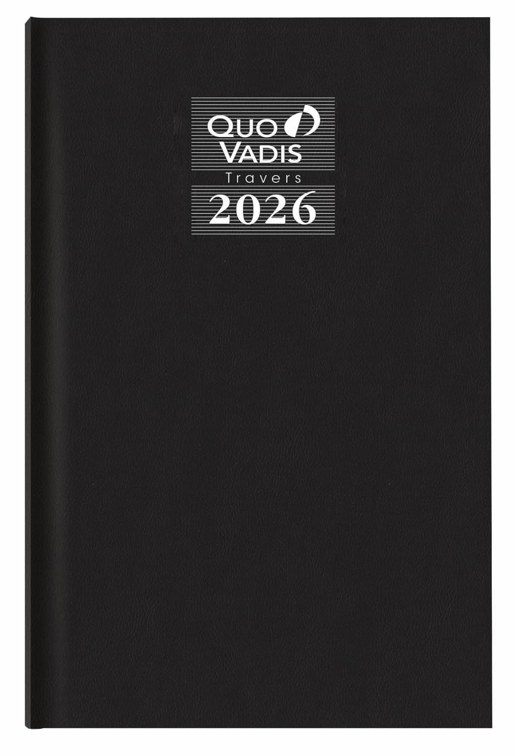 Agenda Journalier 2026 Quo Vadis Travers - Noir, 13x21 cm, Papier Clairefontaine, Fabrication Française