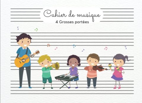 Cahier de Musique 4 Grosses Portées : Carnet de Partitions Vierge pour Enfants et Débutants, 48 Pages, Format Pratique 21x15 cm
