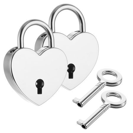 JJUNW Lot de 2 Mini Cadenas Vintage en Forme de Cœur avec Clé - Argenté