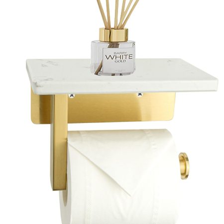 Porte-papier toilette mural design or et marbre avec étagère de rangement