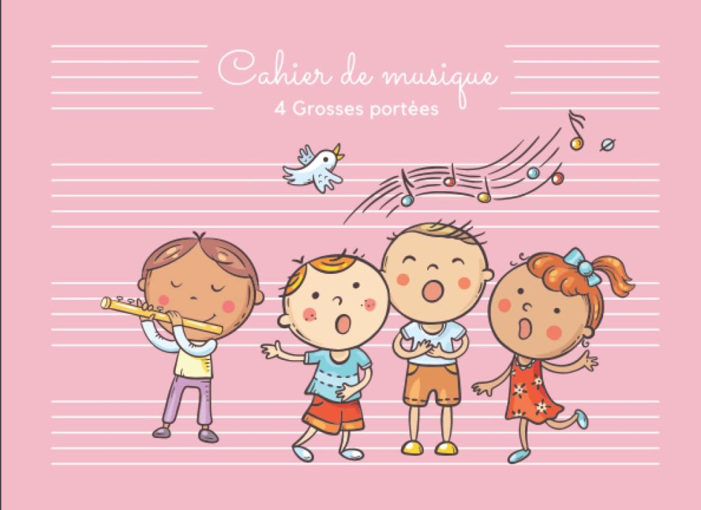 Cahier de Musique 4 Grosses Portées - Carnet de Partitions Vierge pour Enfants et Débutants - Rose - 48 Pages