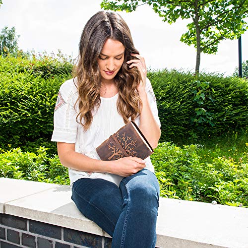 Moonster® Carnet en Cuir Véritable Ligné avec Cœur en Relief - Journal Intime 400 Pages - Cadeau Femme Idéal